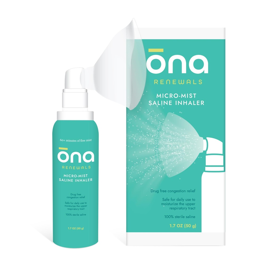 ONA Renewals Saline Micro-Mist Nasal Inhaler, 성인, 감기 및 독감, 알레르기, Sinus Relief, Unscented, 1.7oz를 위한 소화 기복