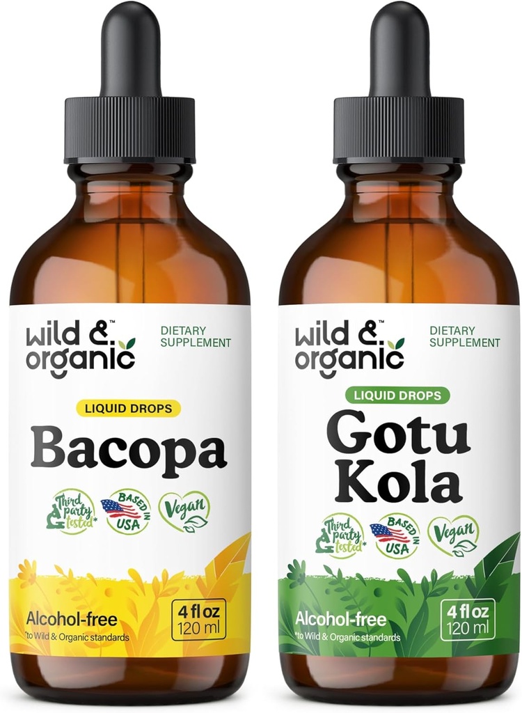 야생 & 유기 Bacopa Tincture 4 fl oz & Gotu Kola Tincture 4 fl oz