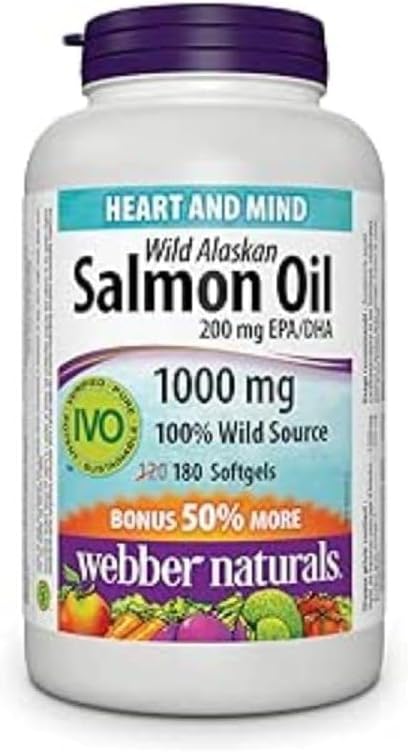Webber Naturals 야생 알래스카 연어 오일 Softgel, 200mg 180 조사