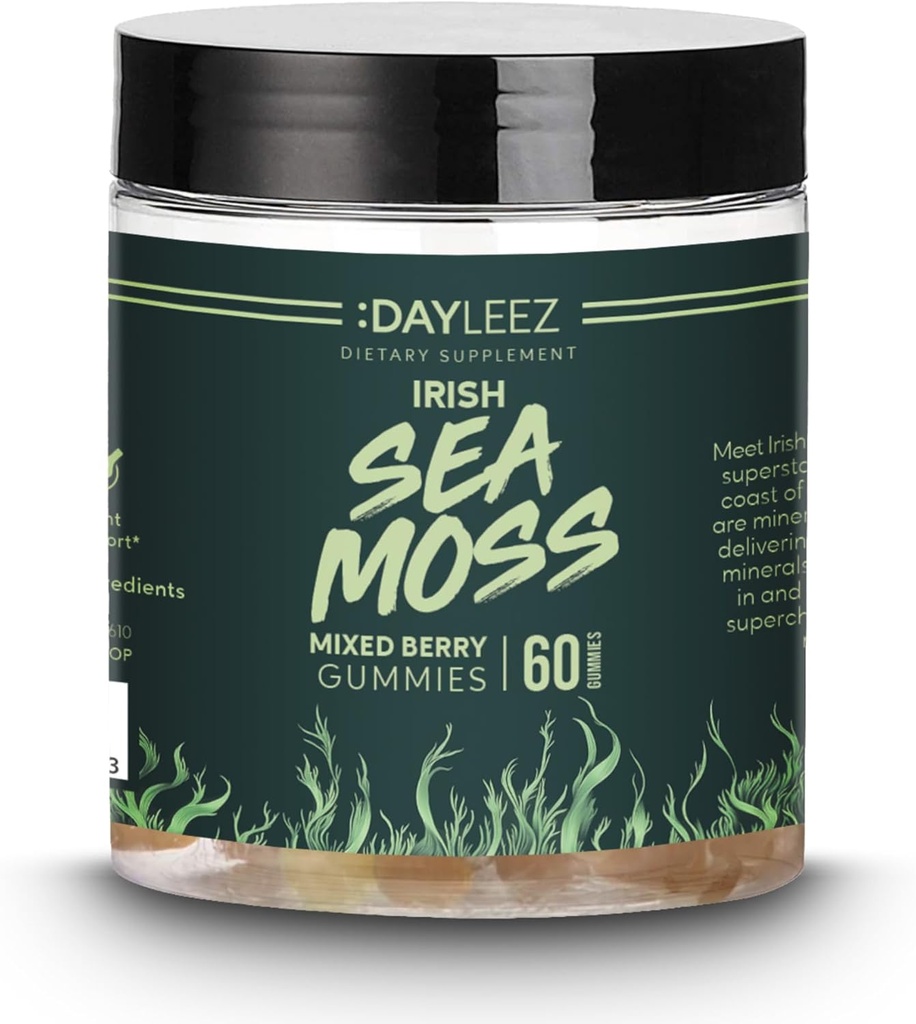 Irish Sea Moss Gummies - 자연 면역 지원 및 소화 건강 - Vegan, Non-GMO, Gluten-Free - 60 Count - Energy & Wellness를위한 프리미엄 Sea Moss 보충
