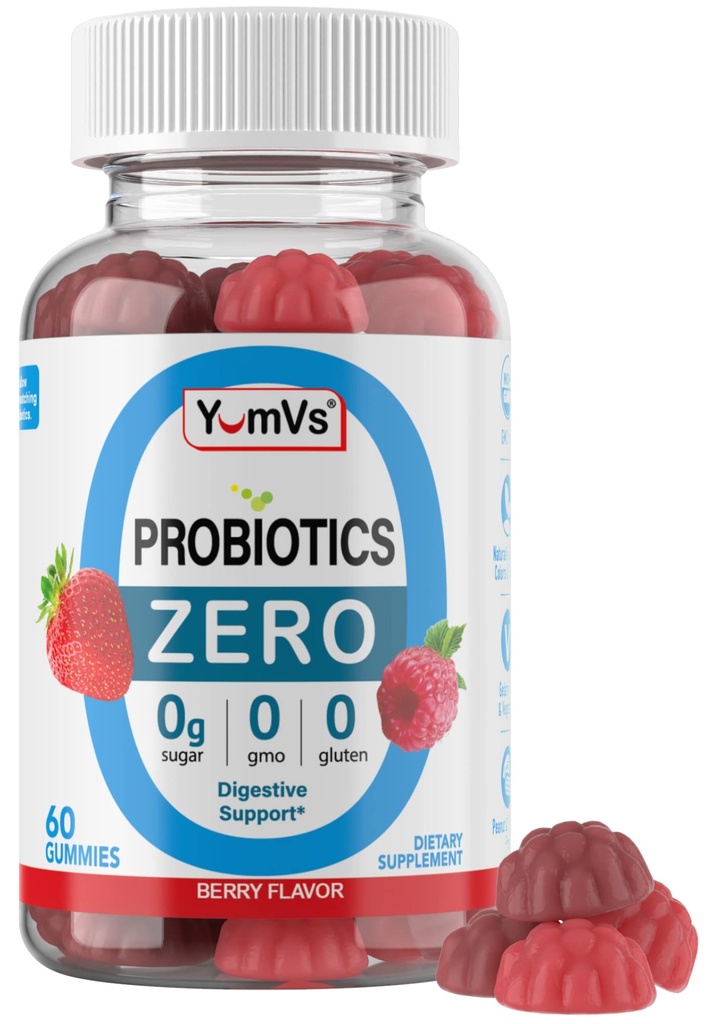 YUM-V'S - 소화 건강을위한 Zero Sugar Probiotic Gummies - 여성, 남성 및 어린이를위한 Sugar Free Probiotics - 성인 및 어린이를위한 Gut Health Probiotic Gummies - 소화 지원 거미 보충제 - 60ct