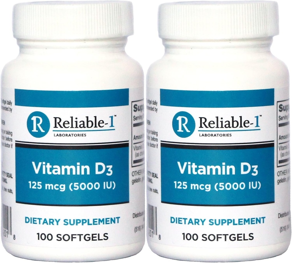 비타민 D3 높은 힘 5000 IU 2의 병 팩 당 100 Softgels