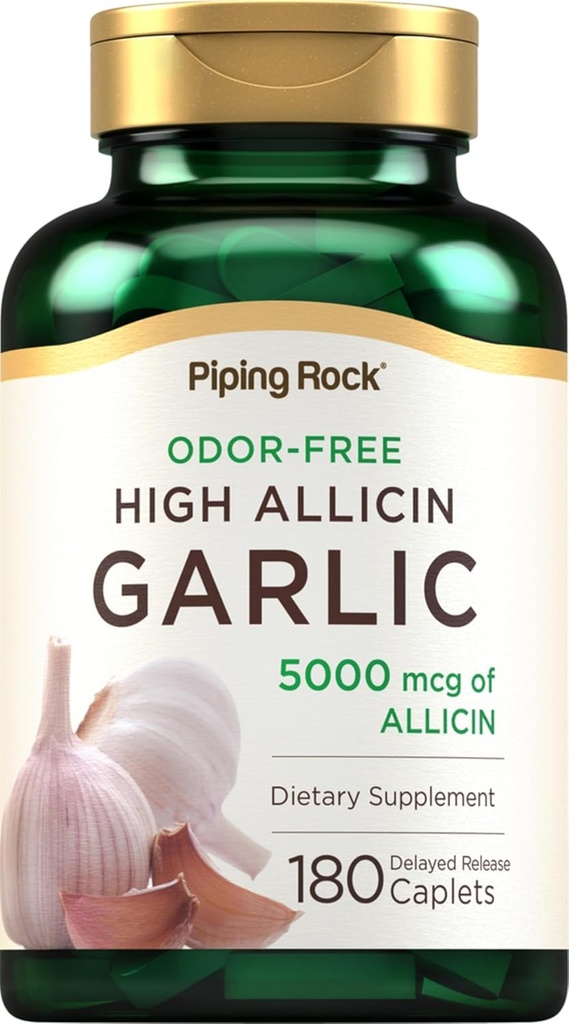 Piping Rock Odorless Garlic Pills with High Allicin | 180의 캡슐 | 냄새 무료 | 채식주의, 비 GMO, 글루텐 무료