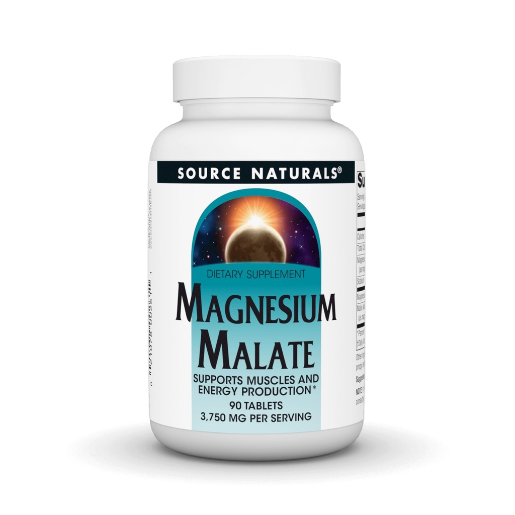 Source Naturals 마그네슘 말레이트, 근육 및 에너지 생산*, NonGMO, 채식 친화적 인 마그네슘 보충, 서빙 당 3,750 MG - 90 정제