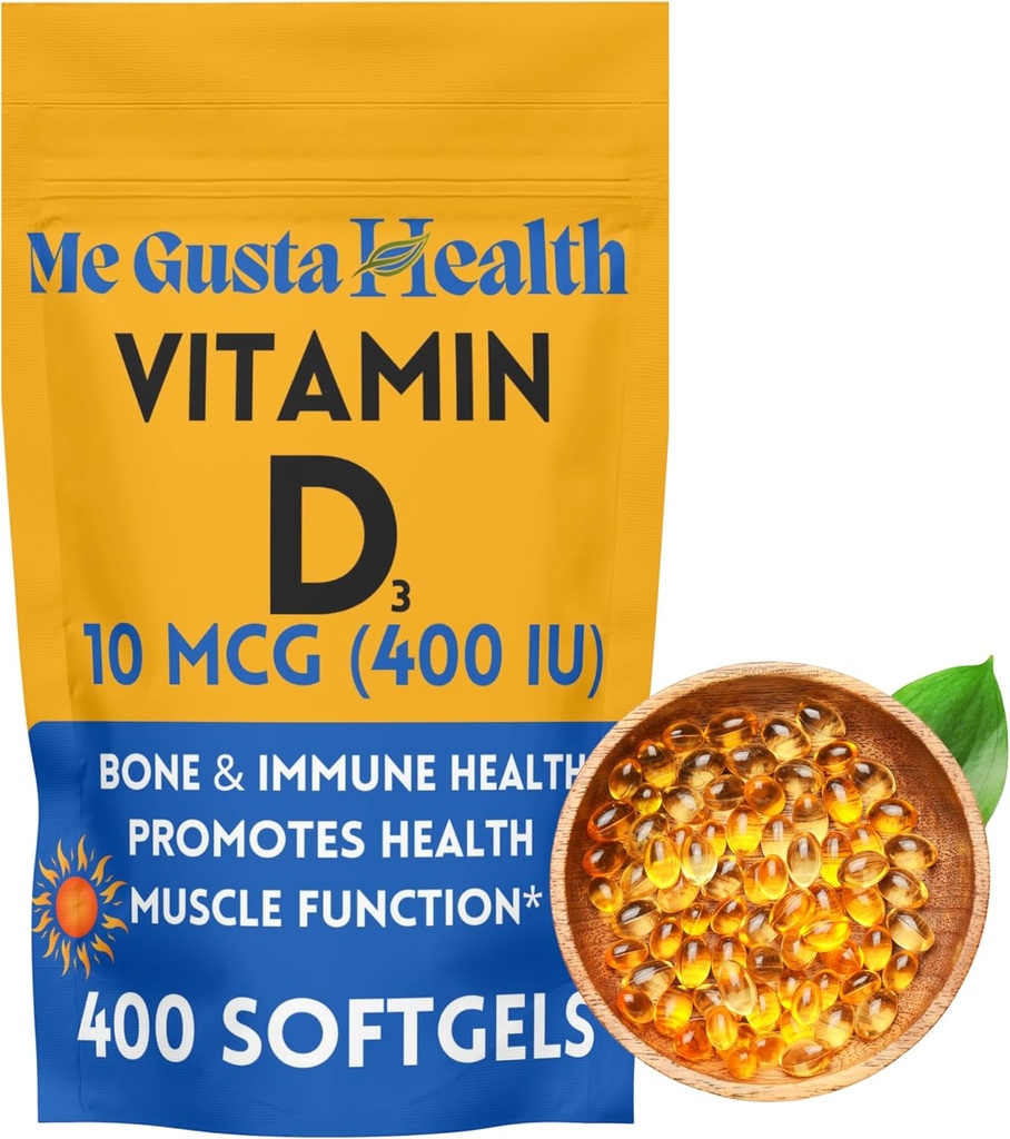 D3 10 mcg (400 IU) 400 Softgels | 비타민 D3 보충교재 | 비타민 D3 Softgels | 칼슘 흡수를 위한 근본 | 뼈, 이, 근육 및 면역력을 위한 규정식 보충교재