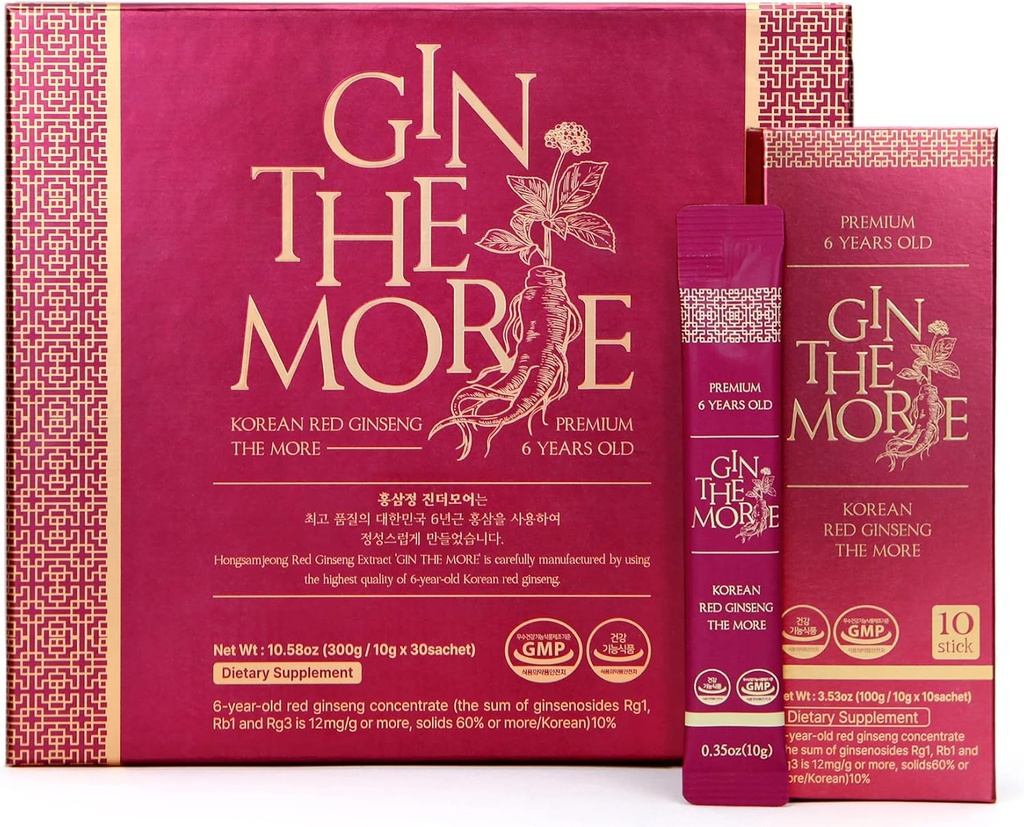 [Gin The More] Korean Red Ginseng – 30 Sachets Korean Ginseng Extract – Premium Ginseng Extract 6 년 보존제, 필러 – Pleasant Taste – Nutrient Packed Immunity Shot