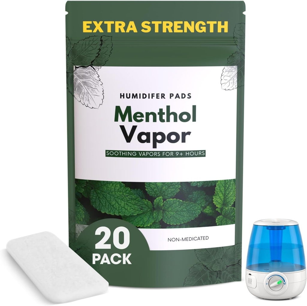 추가 강도 [20 팩] Menthol Eucalyptus Humidor 패드 - 모든 Vks, 크레인, 기타 모델에 대한 보편적 인 증기 패드 - Vapopads 교체 - 천연 방수 기화기 패드 - 냉/Flu 증상
