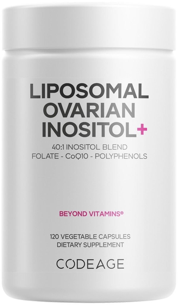 Codeage Liposomal Ovarian Inositol+ 보충교재 - Myo-Inositol & D-Chiro-Inositol 40:1 혼합, Folate 5-MTHF, CoQ10, Pomegranate & 야생 블루 베리, Liposomal 납품, 비 GMO, 글루텐 자유로운 - 120의 캡슐
