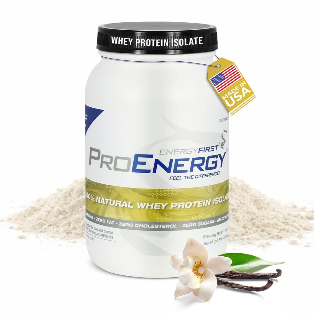 EnergyFirst Vanilla Whey Protein Isolate - 잔디 Pasture Fed, Zero Lactose, 글루텐 - 무료, All-Natural, 설탕 - 무료 Shake for Keto & Recovery, 2lb