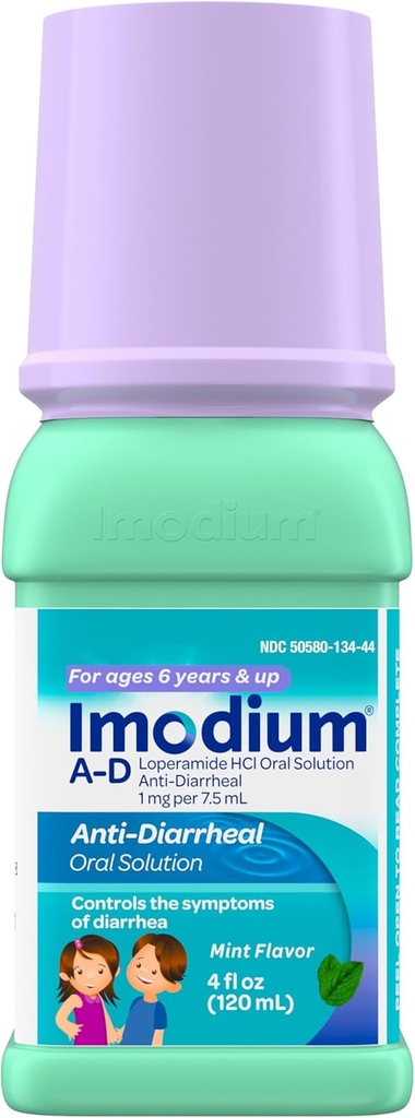 Imodium A-D 아이들의 액체 항염증제 약 Loperamide HCl, Diarrhea Symptom 처리를 위한 구두 해결책 & 아이를 위한 통제 6+, Mint 풍미, 4개 fl. oz