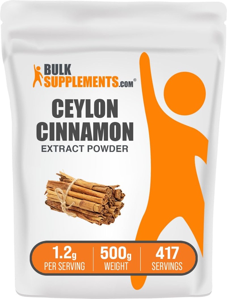 BulkSupplements.com Cinnamon Bark 추출물 분말 - Ceylon Cinnamon Supplement, 초본 보충 - Vegan & Gluten 무료, 봉사 당 1.2g, 500g (1.1 파운드) (팩 1)