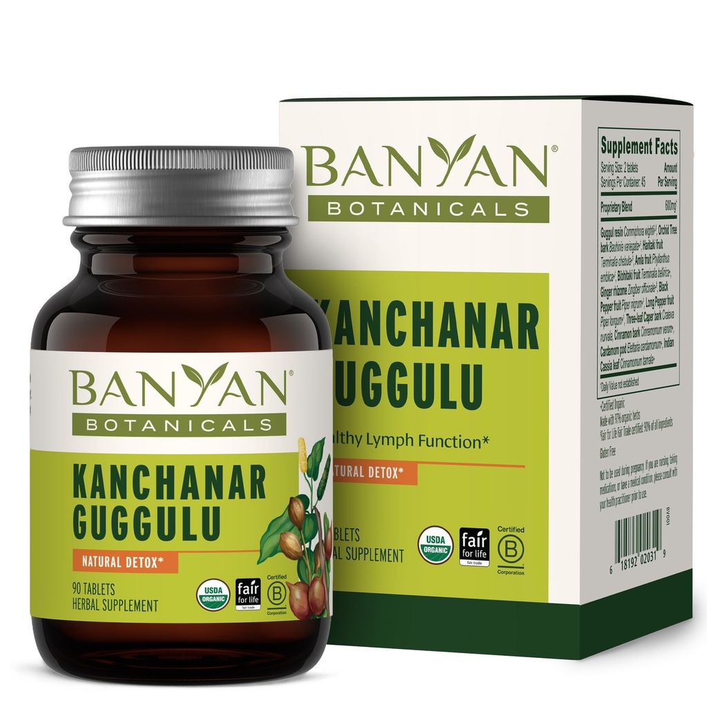 Banyan Botanicals Kanchanar Guggulu 정제 - Guggulu 수지와 유기 림프 보충 - 자연 Toxins의 건강한 제거를 촉진 * - 90 정제 - 비 GMO 지속 가능한 Sourced Vegan