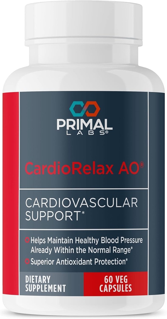 Primal 건강 CardioRelax AO - Coenzyme Q10 공식, Bioperine + 올리브 리프 추출물 - 60 캡슐