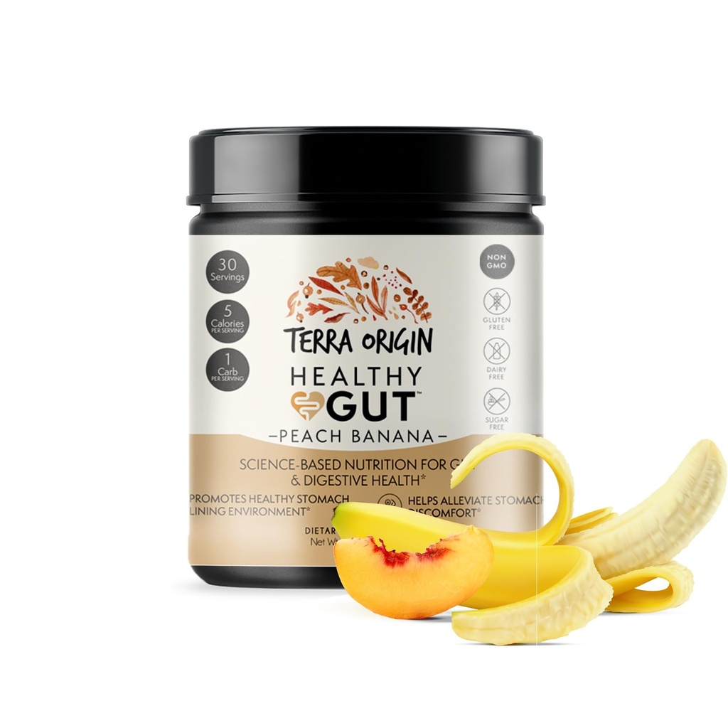 TERRA ORIGIN 건강한 구트 복숭아 바나나 | L 글루타민, 아연, 글루코사민, Slippery Elm Bark, Marshmallow 뿌리와 함께 30 조각!