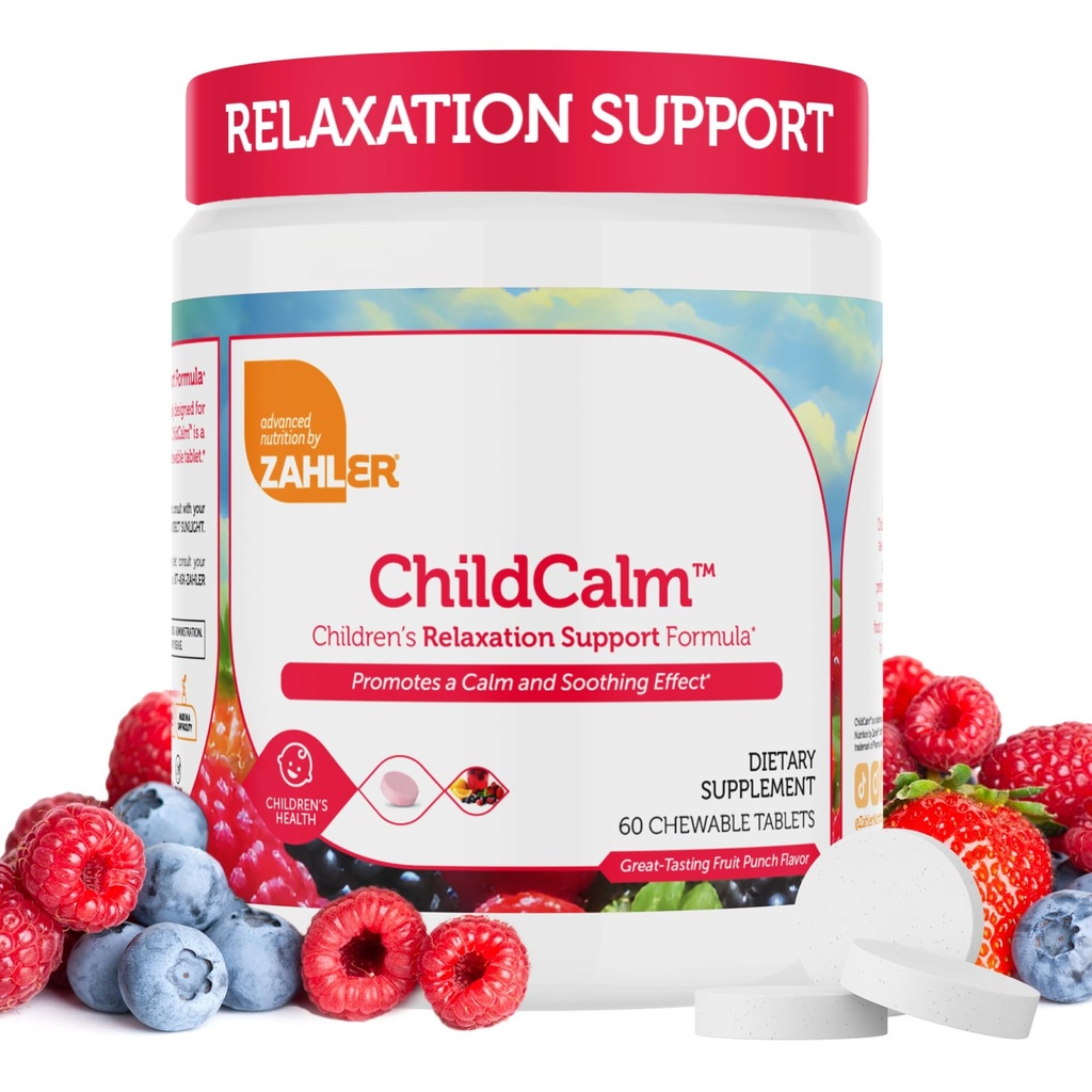 Zahler ChildCalm, Kosher Fruit Punch Chewable Magnesium for Kids - Natural Calm, Mood Support, Relaxation - Calming Kids 마그네슘 보충 어린이 마그네슘, 60 정제
