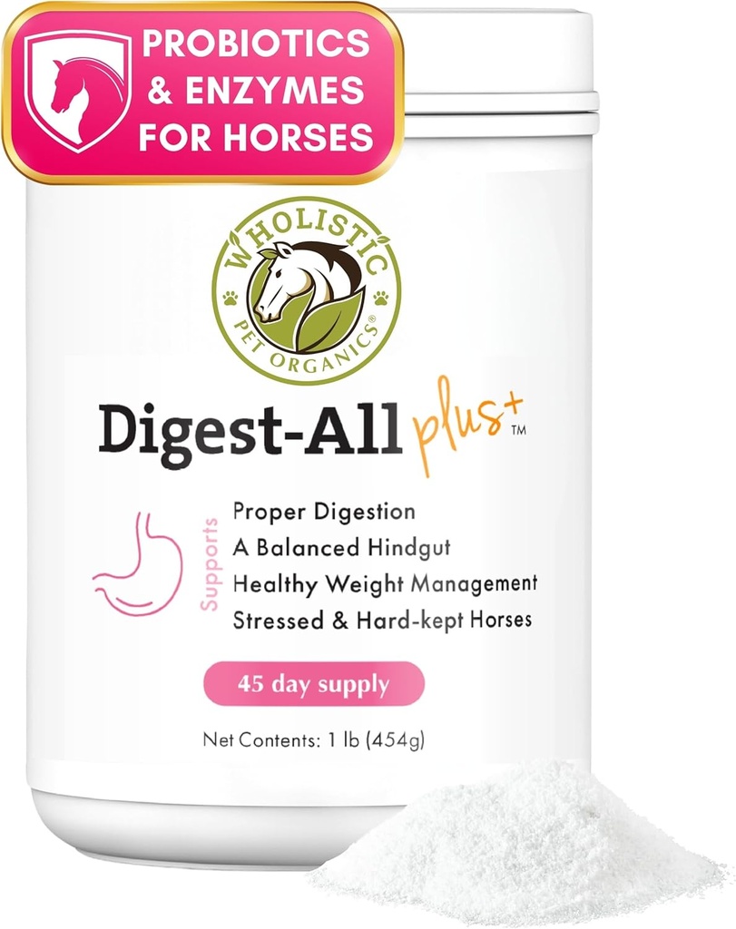 Wholistic Pet Organics Digest-All Plus : 말 Probiotics 분말 - 1 Lb - 소화 효소가있는 Equine Probiotics 및 Prebiotics - 가스, 변비 및 Gut 건강 보조 식품