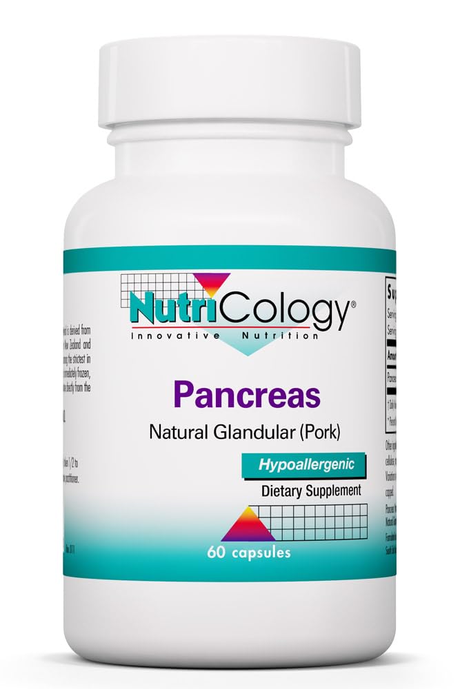 Nutricology Pancreas Pork 425mg 보충교재 - Pancreas 자연적인 Glandular, Pancreatic 효소, Amylase, Protease, Lipase, Hypoallergenic - 60 조사