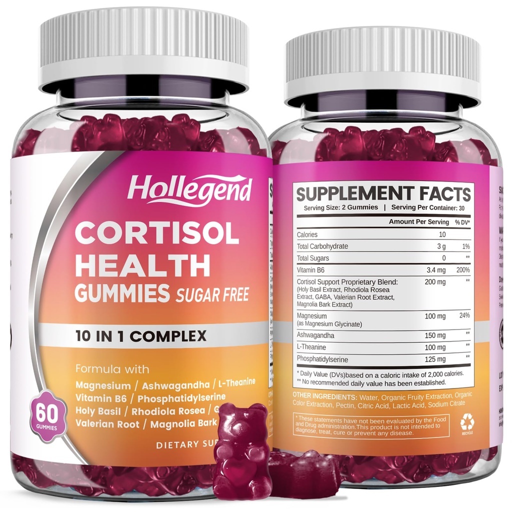 Cortisol는 여자 남자, Ashwagandha, 마그네슘, L-Theanine, Phosphatidylserine, Cortisol Detox, Relaxation, Sleep, Focus, Sugar-Free, Vegan, 120를 가진 Cortisol Gummies를 위한 보충합니다