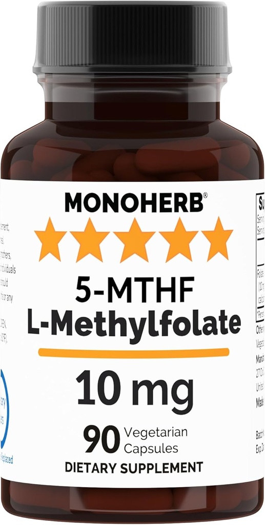 MONOHERB L-Methylfolate 5-MTHF 10 mg - 90 채식 캡슐 - 메틸 Folate 보충교재