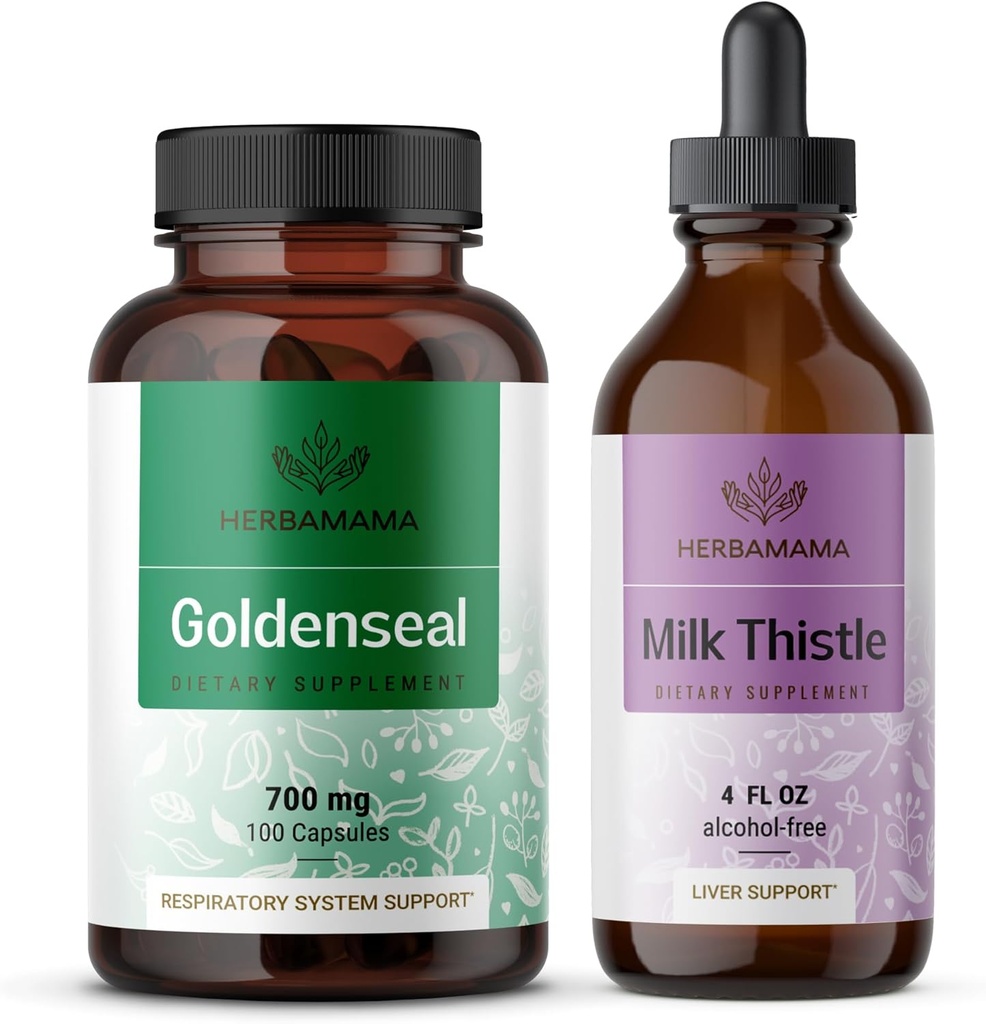 HERBAMA Goldenseal 및 우유 이틀 키트 - 700 mg의 골든 루트 캡슐과 우유 이틀 Tincture 2 fl oz - Vegan, Non-GMO, Sugar & Alcohol-Free - 2 Pack의 번들