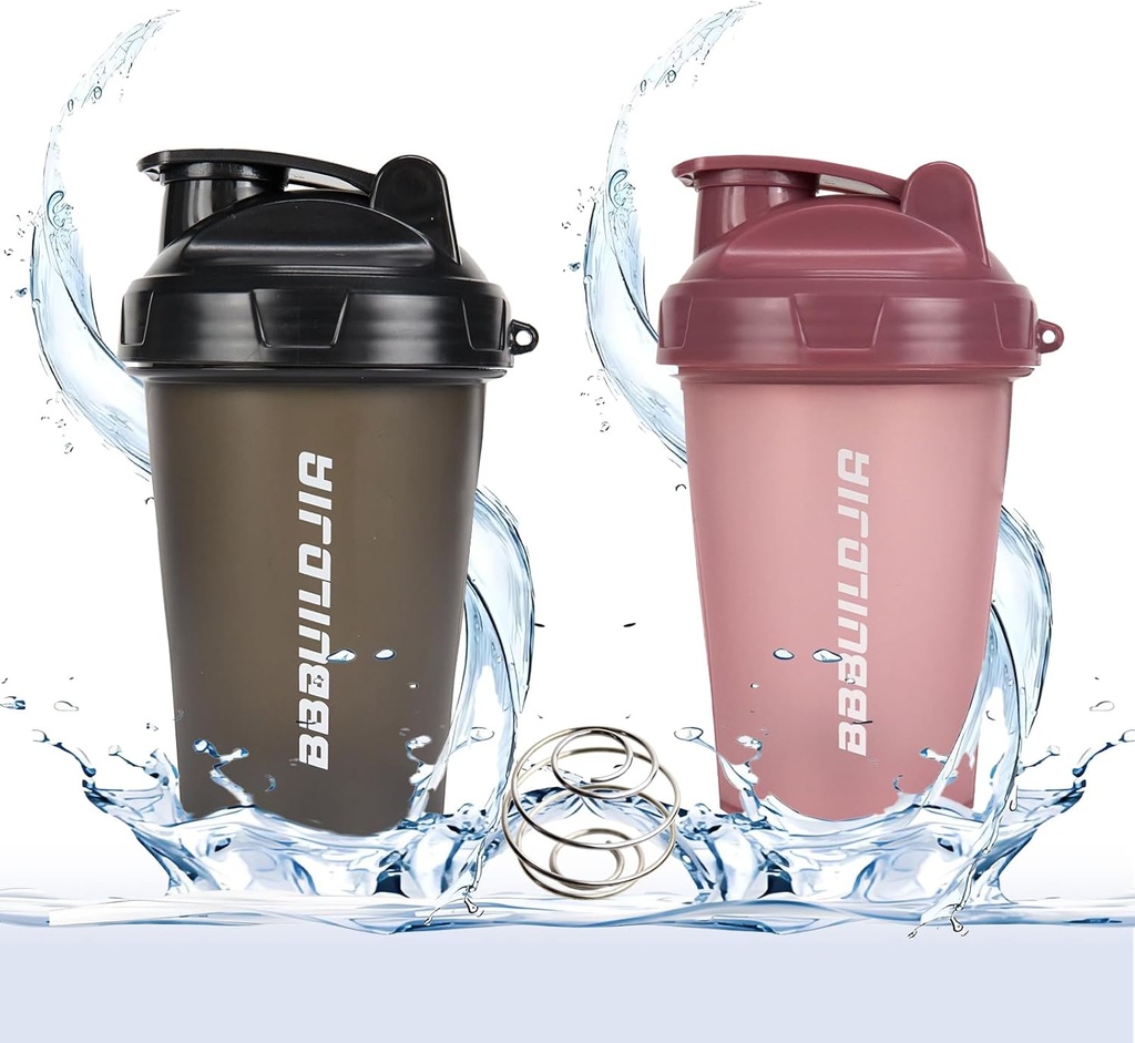 2 팩 셰이커 병은 17oz, 혼합 공 위스키, 휴대용 전 운동 단백질 음료 컵, 혼합 칵테일 스무디 쉐이크, BPA 무료 & Dishwasher 안전한 검정/분홍색을 붙듭니다