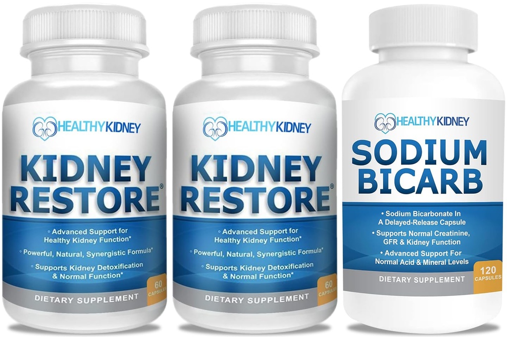 Kidney Cleanse and Kidney Health Supplement to Support Normal Kidney Function 60 모자, 나트륨 Bicarbonate 650mg 캡슐 2 팩, 120 알약