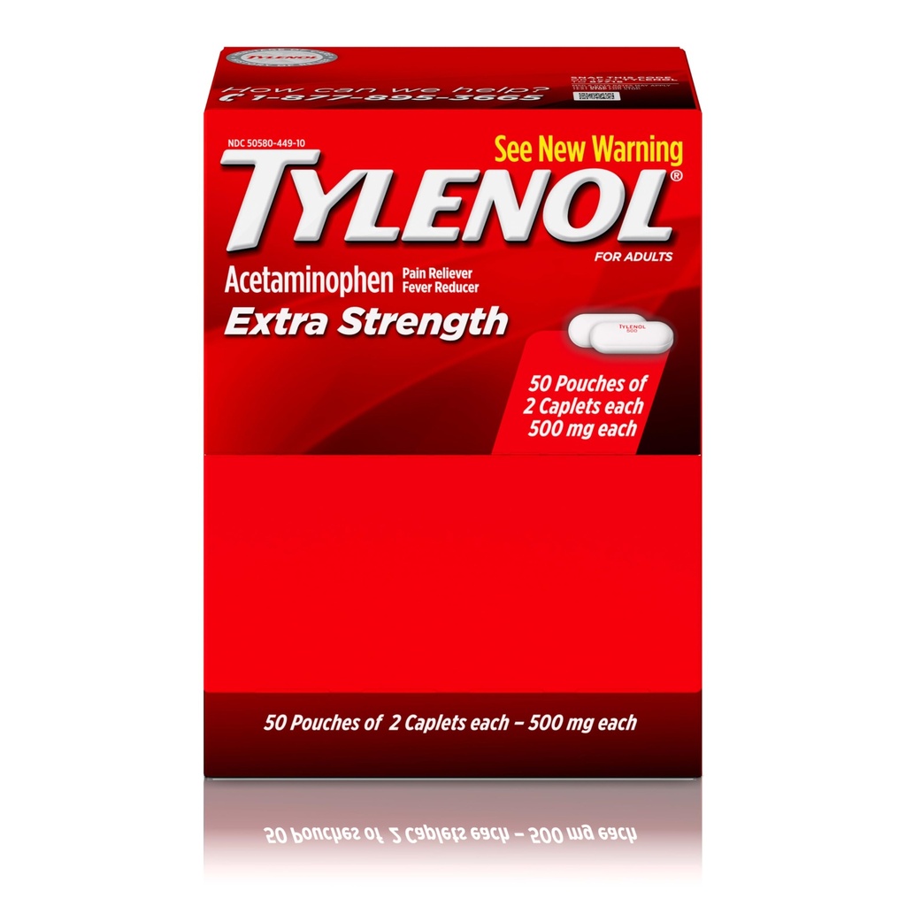Tylenol 여분 힘 Acetaminophen 캡슐, 500 mg의 고통 구호 & 두 배 흡진기 두통, 두통, 두통, 생리적인 주름 & 고통, 여행 친절한 포장, 2-Caplet 주머니, 50 조사