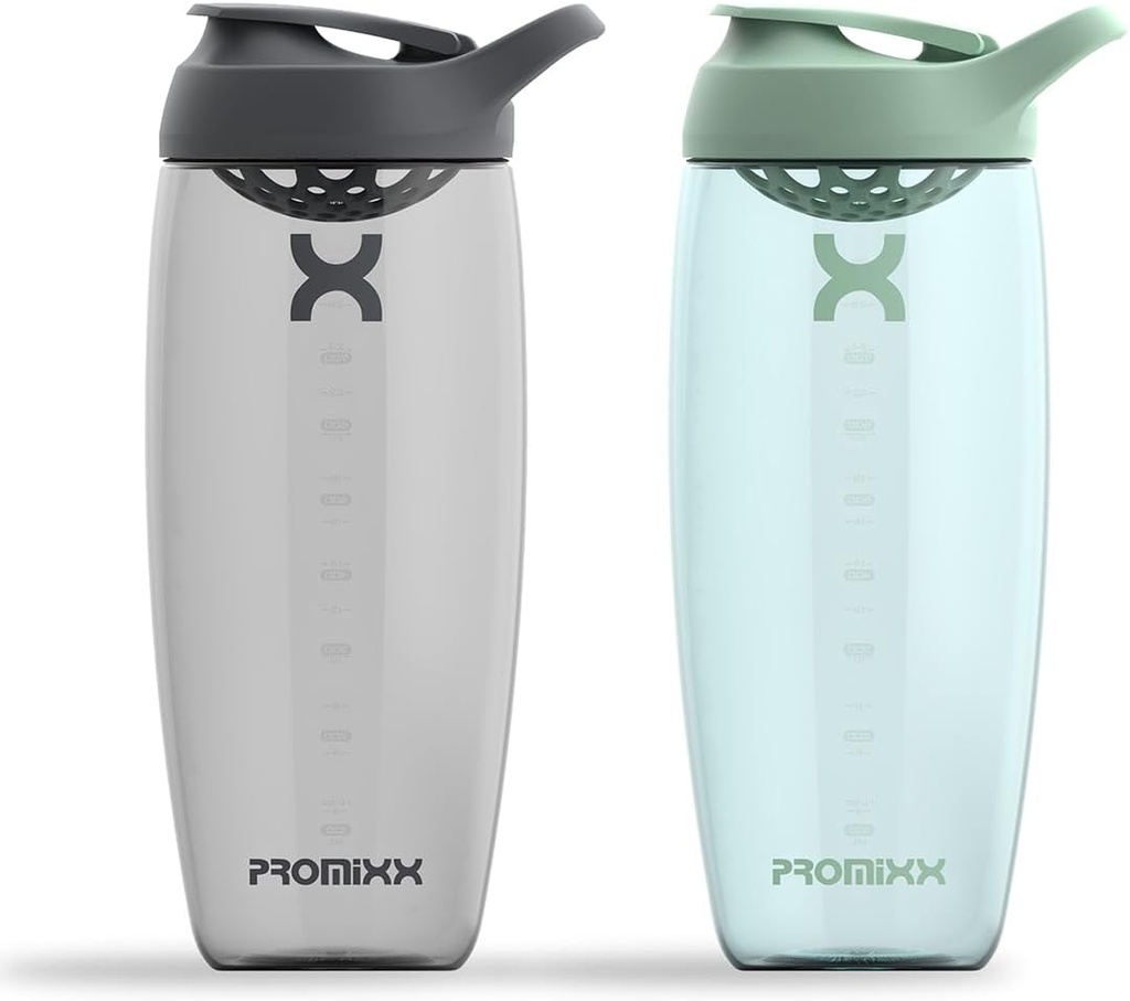 Promixx Pursuit Protein Shaker Bottle (32 oz) - Silent No-Ball 믹서, 누출 방지 뚜껑, BPA / BPS 및 Phthalate-Free ECOZEN - 단백질 쉐이크, Pre & Post-Workout 스무디를위한 쉬운 청소 셰이커 컵