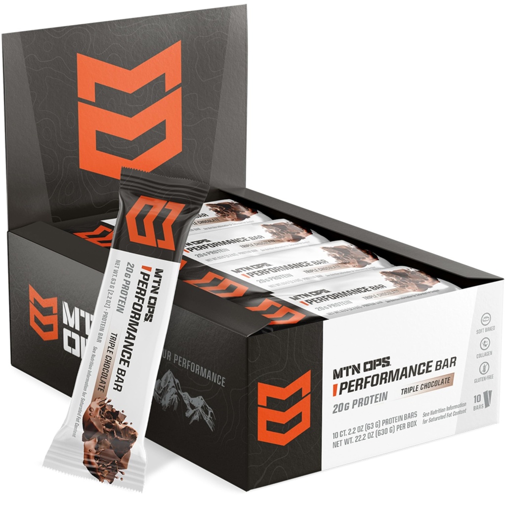 MTN OPS Triple Chocolate Mudslide Protein Bar, Whey Isolate 및 Whey Concentrate 및 Collagen, 낮은 설탕, 글루텐 무료, 10 개