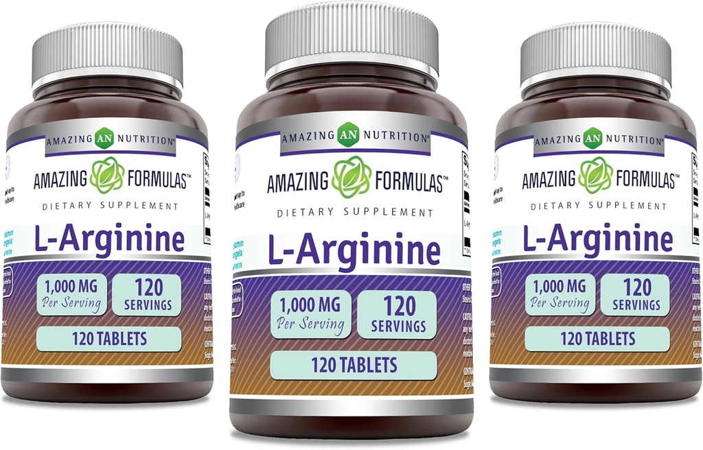 Amazing Formulas L-Arginine Supplement | 1000 Mg Per 서빙 | 타블렛 | 여성용 아미노산 보충 | 비 GMO | 글루텐 프리 | 미국(120 Count | 3 Pack)