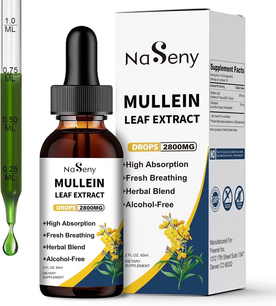 Lung Cleanse를 위한 Mullein 하락, Chlorophyll를 가진 Mullein 잎 추출물 액체는, 호흡기를 위한 초본 액체 하락 보충교재, Immune (60ml)를
