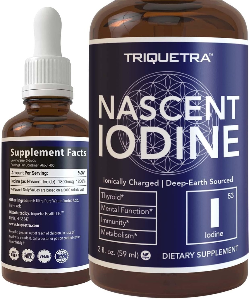 Nascent Iodine 보충교재 400 서빙, 유리병, 채식주의자, 1800 mcg - 하락 당 600 mcg - 순수한, 명확한 색깔 - 지원 Thyroid 건강, 에너지, 면제 & 대사 (2개 oz.)