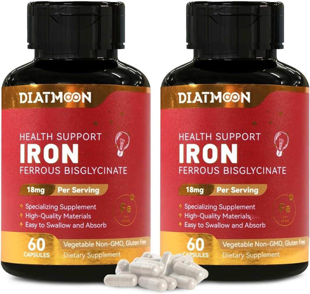2 팩 철 보충 – 높게 흡수성 철 Bisglycinate 성인, 120 일 공급, Vegan, 비 GMO, 글루텐 자유로운, 지원 에너지 & 전반적인 Wellbeing를 위한 캡슐