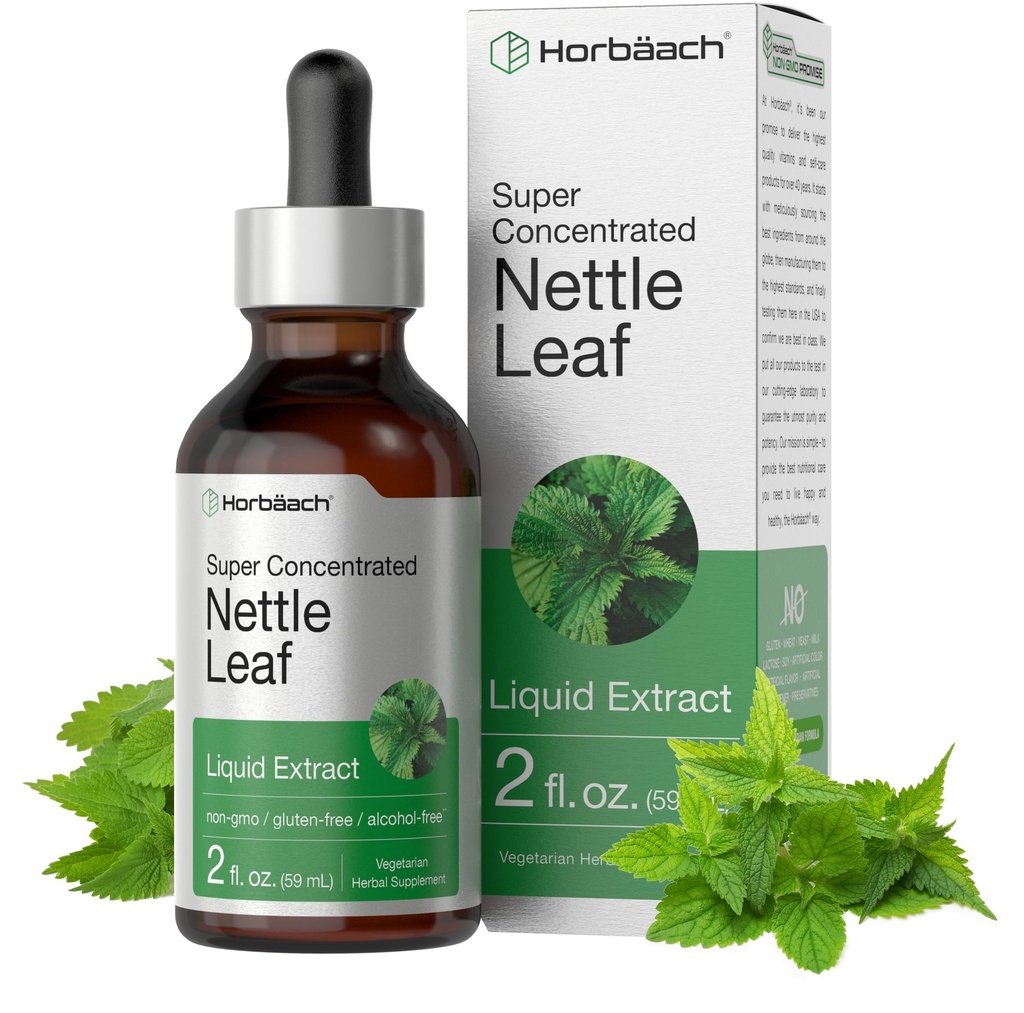Horbäach Nettle Leaf Extract Drops | 2 fl oz | 알코올 무료 | 채식주의자 액체 보충 | Non-GMO, 글루텐 프리타닉