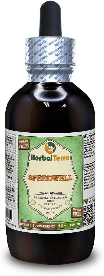 Speedwell (Veronica Officinalis) 글리세라이트, 유기 말린 잎 알콜 자유로운 액체 추출물 (브랜드 이름: HerbalTerra, 미국에서 Proudly 만든) 4 fl.oz (120 ml)