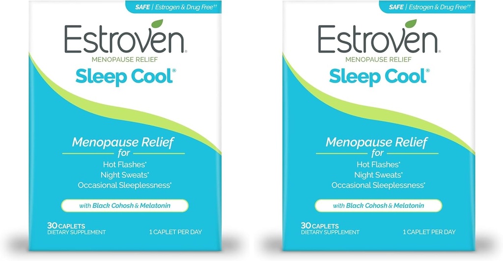 Estroven Sleep Cool for Menopause Relief, 30 Ct, 임상적으로 입증 된 성분을 가진 수면 지원 보충은 Menopause Symptoms 플러스 밤 땀 & 핫 플래시 릴리프, 약물 - 무료 및 글루텐 - 무료