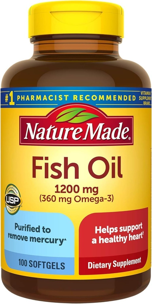 물고기 기름 1200mg, 100 Softgels의 심장 건강을 위한 물고기 기름 Omega 3 보충교재