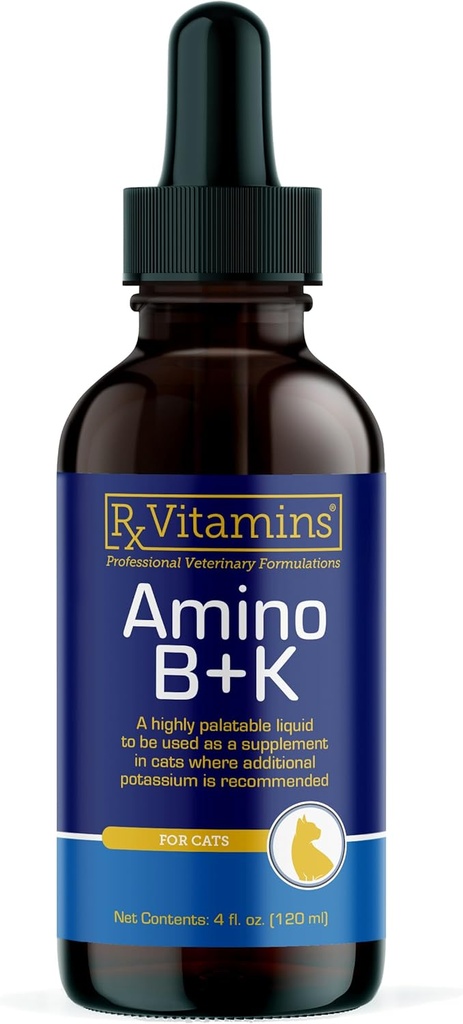 Rx 비타민 Amino B + K - 고양이 비타민 B & 칼륨 보충 - 아미노산 타우린과 Lysine - 고양이 Kidney Support & Immune Support for Cat - Liver & Bacon 4oz