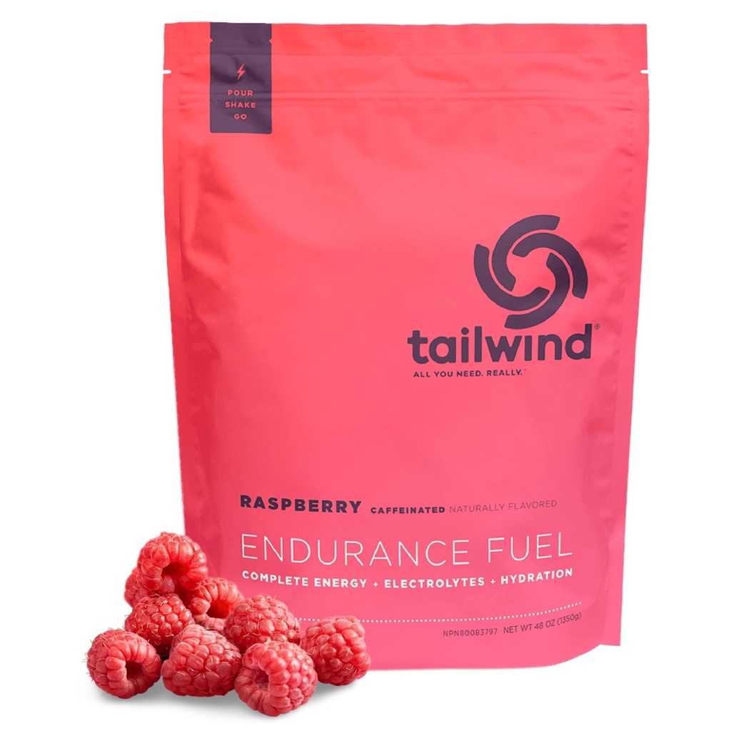 Tailwind Nutrition Endurance Fuel, 탄수화물 및 전해질 스포츠 음료 혼합 분말, 글루텐 프리, 비건, 라즈베리 버즈, 50 서빙 (Caffeinated)