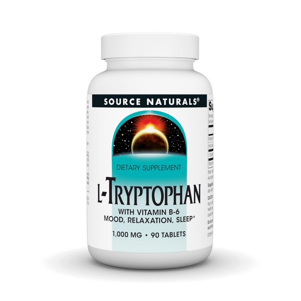 Source Naturals L-Tryptophan 비타민 B-6 지원 계류, 휴식 및 수면 -1000 mg - 90 정제