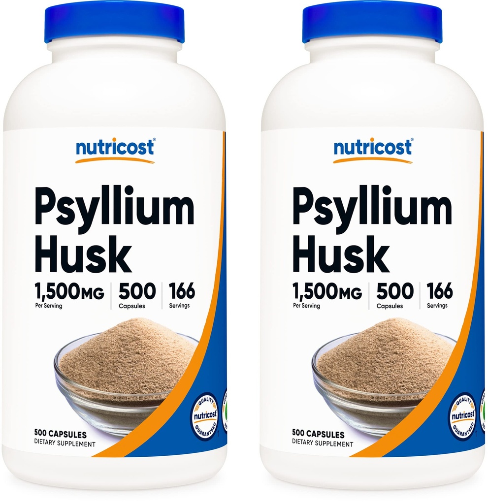 Nutricost Psyllium Husk 1500mg; 500 캡슐 (2 병)