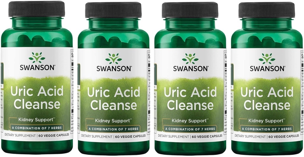 Swanson Uric Acid Cleanse - Kidney 지원을 촉진하는 천연 보충 - 7 허브의 강력한 조합 - (60 Veggie 캡슐) 4 팩