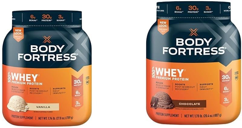 몸 요새 100 % Whey, 프리미엄 단백질 분말, 바닐라, 1.74lbs (포장 월병) & 100 % Whey, 프리미엄 단백질 분말, 초콜릿, 1.78lbs (포장 월병)