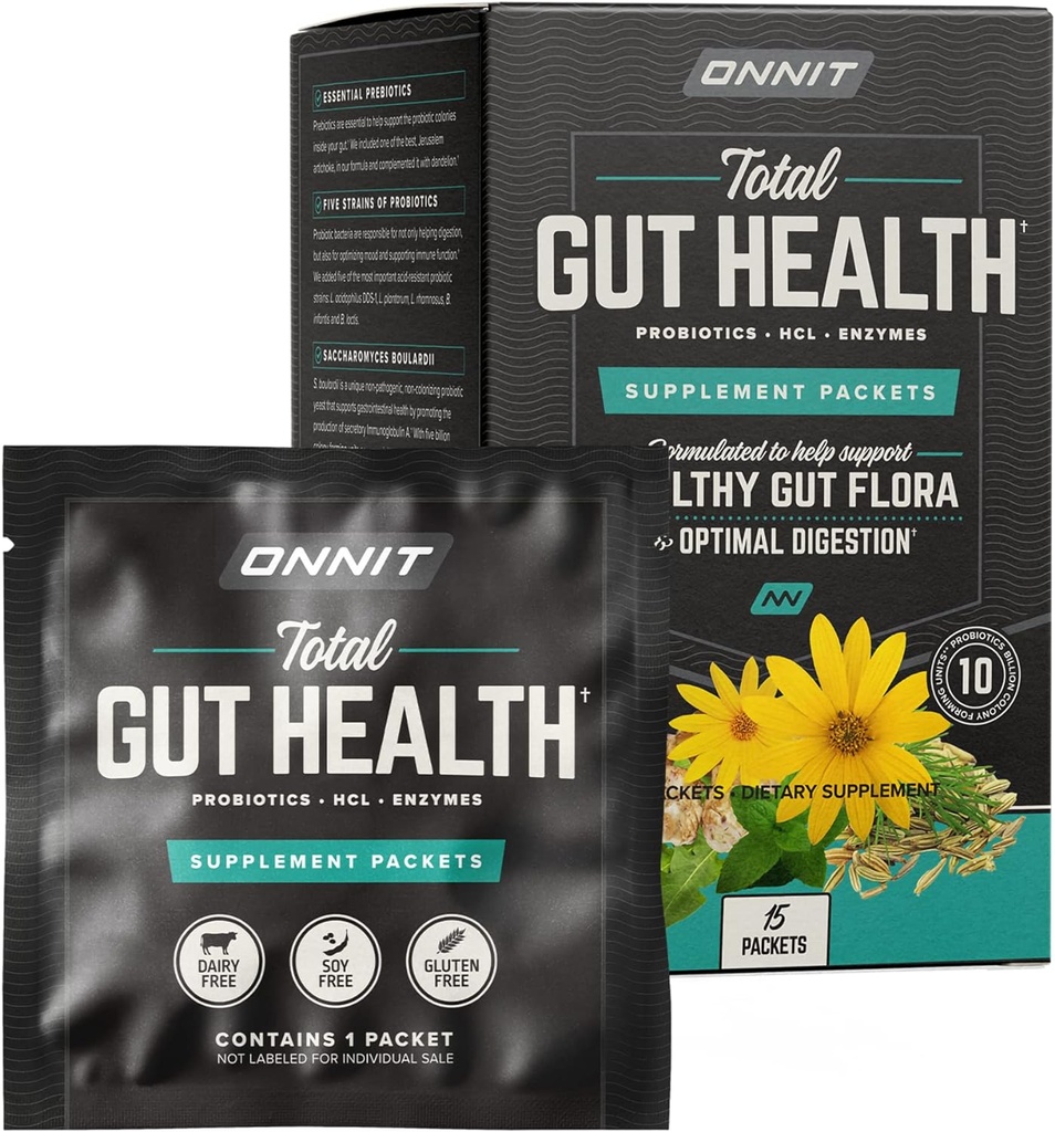 Onnit 총 Gut 건강 : 매일 Prebiotic, Probiotic 및 소화 효소 패킷 (15 팩)