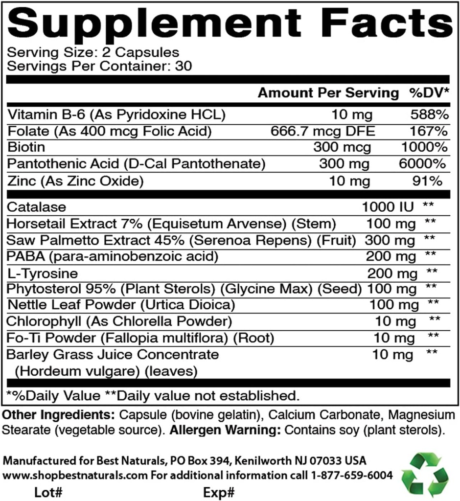 반대로 회색 머리 공식 & Ashwagandha 추출물 500 Mg