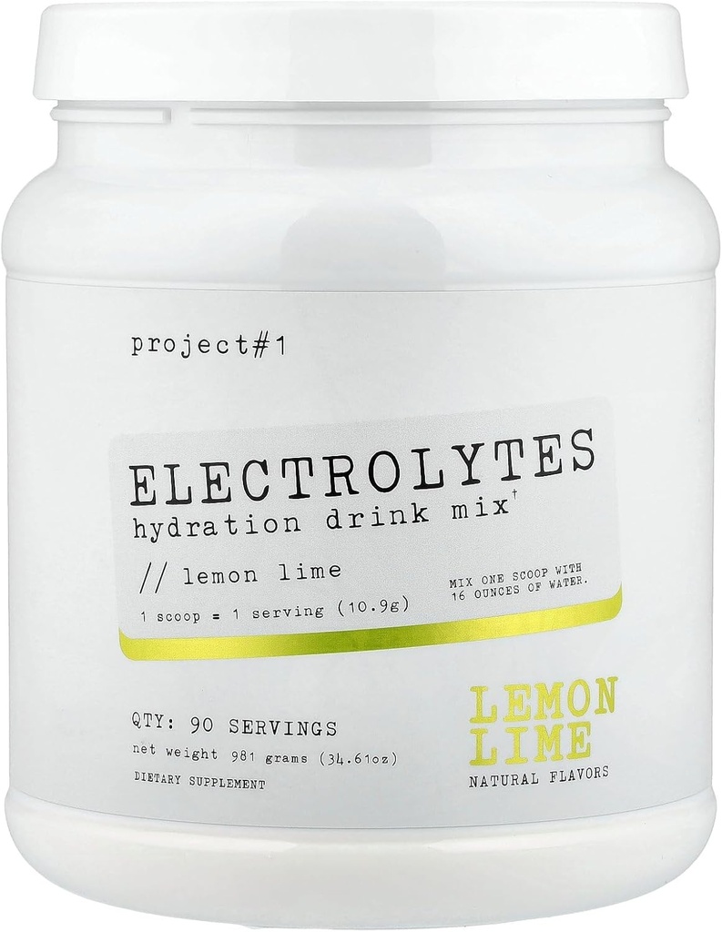 프로젝트 #1 Electrolyte 음료 믹스 - 레몬 라임 맛 - 칼륨 및 코코넛 물 - 낮은 칼로리, 피트니스 및 내구시간을위한 고성능 전자 분말 - 90 서빙