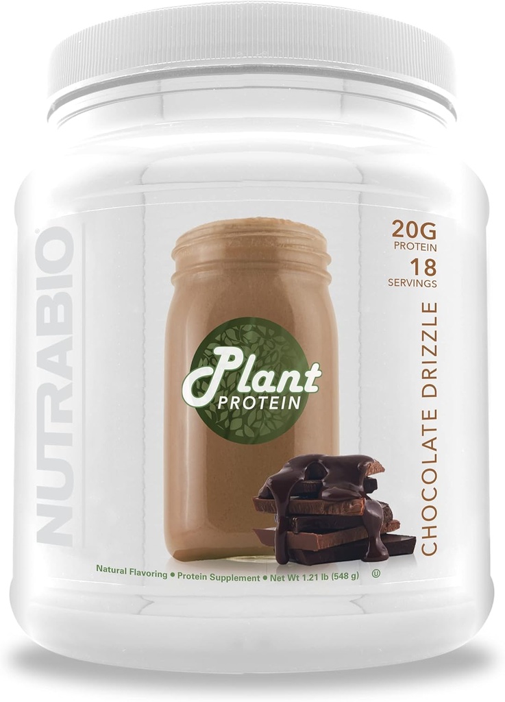 NutraBio 식물 단백질 분말–Vegan Protein Powder–20G of Protein per Scoop –Organic, Lactose Free and Dairy Free- Chocolate Drizzle 18 서빙