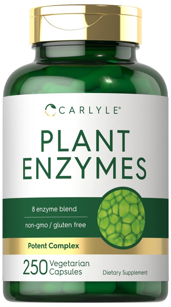 Carlyle Plant Enzymes with Protease, Papain, Lactase 및 Bromelain | 250 캡슐 | 멀티 효소 혼합 | 비 GMO & 글루텐 무료 보충