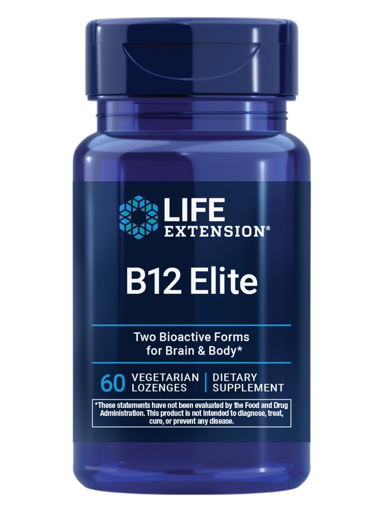 수명 연장 B12 엘리트, adenosylcobalamin, methylcobalamin, 뇌 건강 & Dopamine 생산을 위한 2개의 활동적인 모양, 비 GMO, 글루텐 자유로운, 채식주의자, 60 lozenges