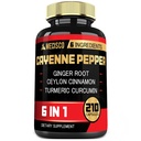 6in1 Cayenne Pepper Extract Capsules with Organic Turmeric Curcumin Root, Black Pepper 및 More - 소화 시스템, 심장 건강, 면역 기능 지원 - 210 캡슐